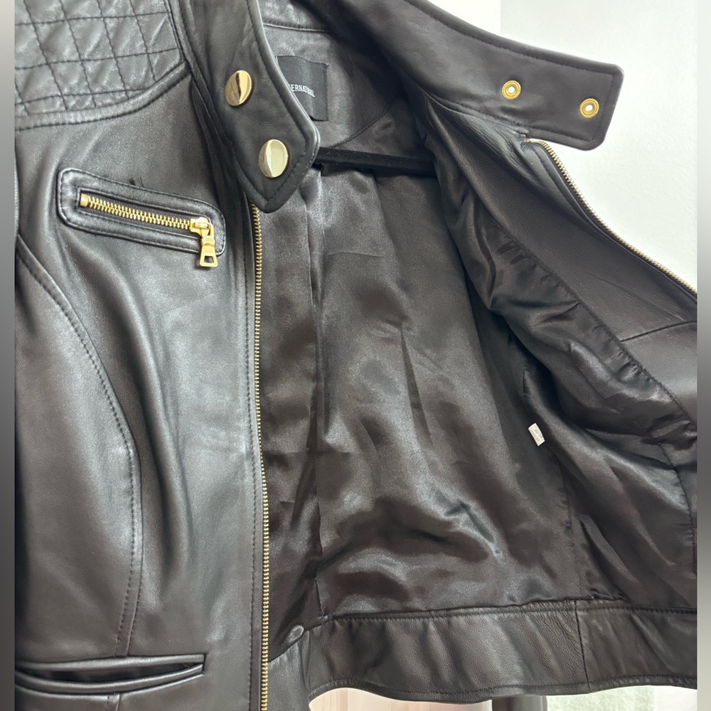 MODA International Genuine Leather Jacket Y2K Fitted Moto‎ in Black - SIZE XS - Picture 9 of 16